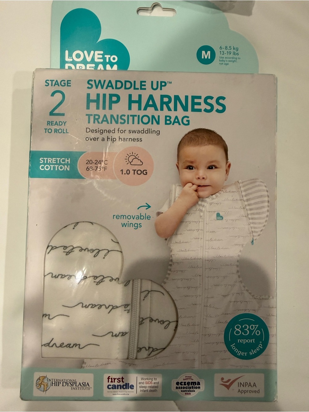 Love to Dream Swaddle Up Hip Harness Transition Bag - White with Gray Script